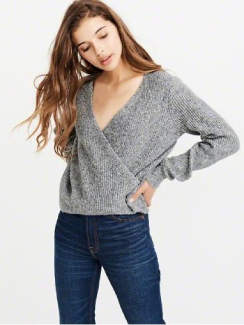 Abercrombie & Fitch Gray Wrap V-Neck Sweater